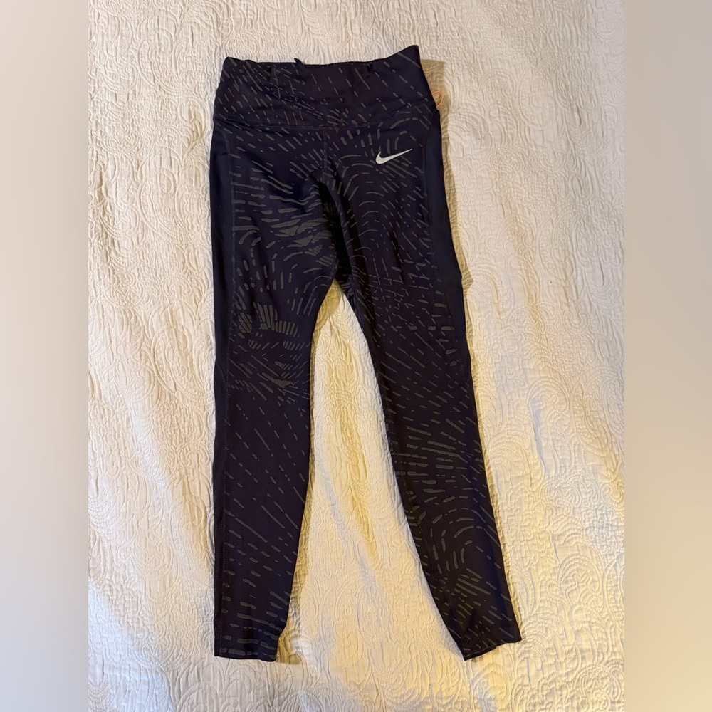 Nike Women's Running Reflective Black & Gray Patterned Leggings Dri-fit Size S